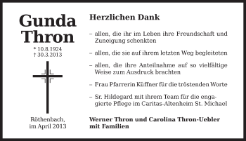 Traueranzeige von Gunda Thron von Pegnitz-Zeitung
